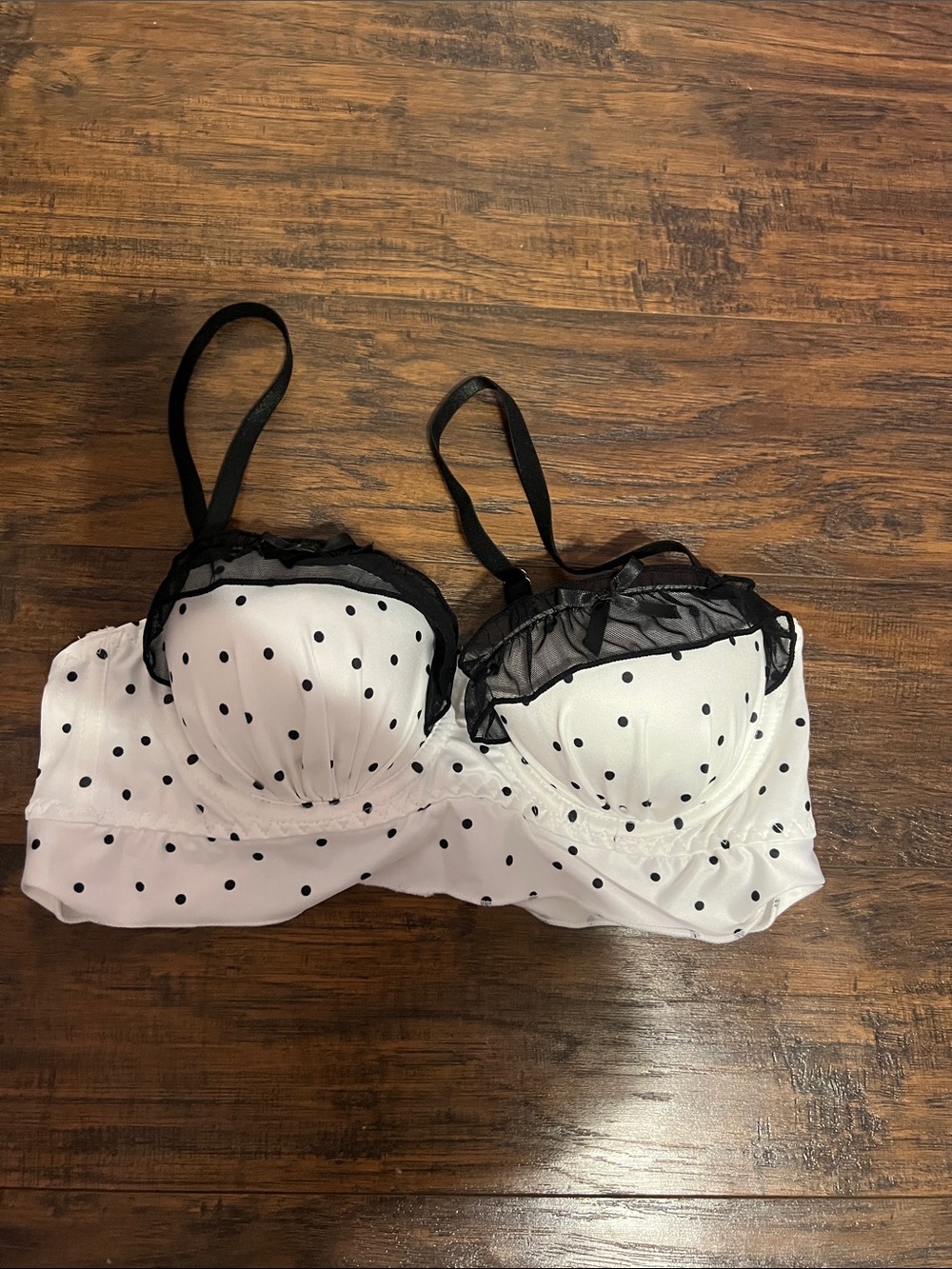 SHEIN White Polka Dot Balcony Bra with Black Trim